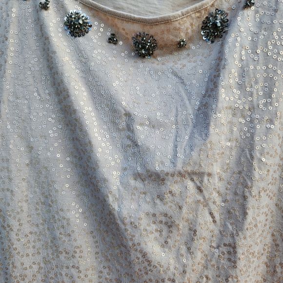 2 LOFT XL tan with sequence on the front with clusters of sequence at neckline - Picture 5 of 5